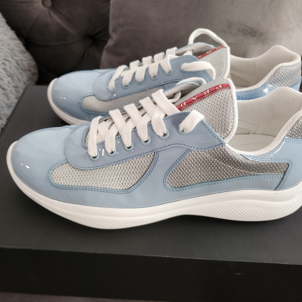Prada Men's Sneakers in Sky Blue and Gray - Picture 3 of 10